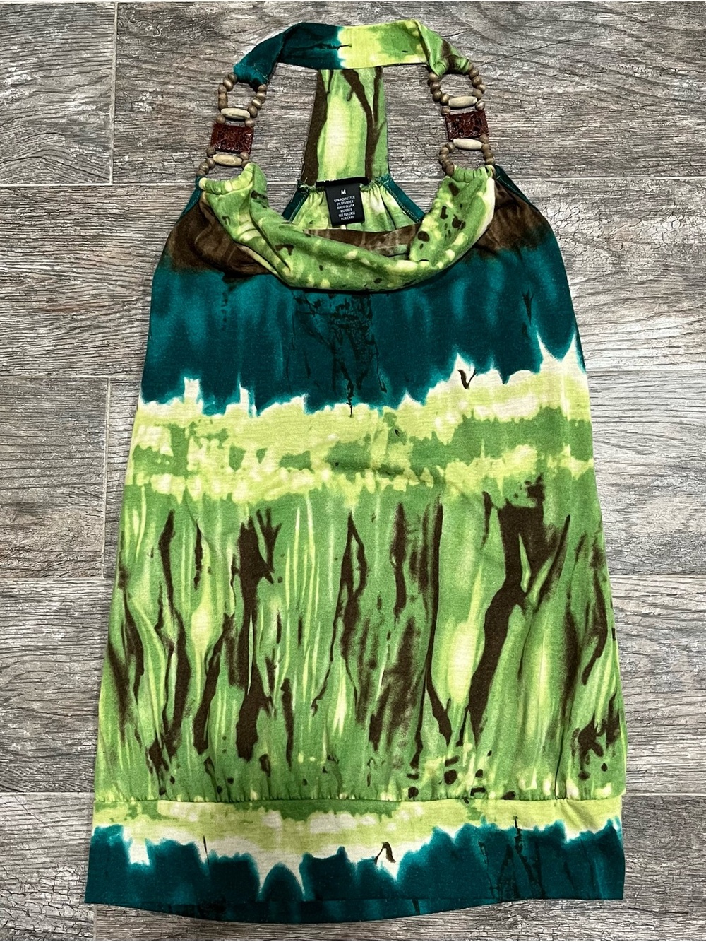 Ruche Green Teal Tie-Dye Halter with Beaded Straps